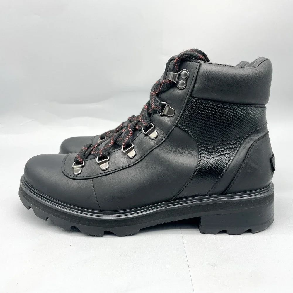 Sorel Womens 10.5 Lennox Hiker STKD Boots Shoes Black Leather Waterproof Booties